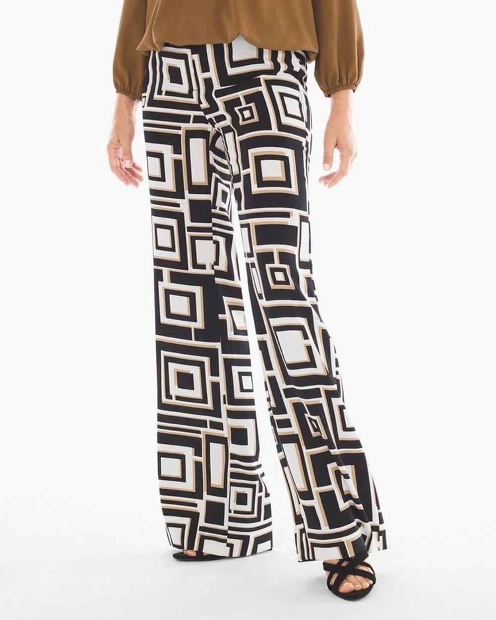 Chicos Geometric Print Wide Leg Pant Size 1 The Ultimate Fit Art To Wear NWT